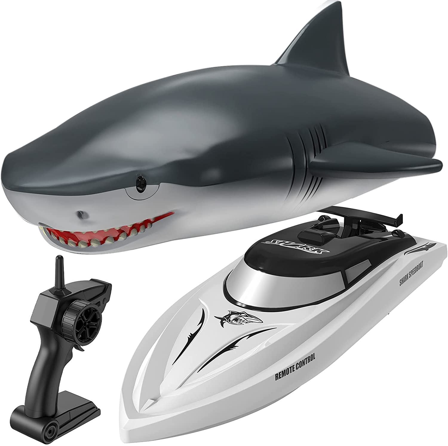 Requin Télécommandé 4 Canaux – 39 Cm, Nage 360°, Lumière LED, Batterie 1200 MAh, Télécommande 2,4 GHz, Pour Piscine/bain (6-12 Ans)