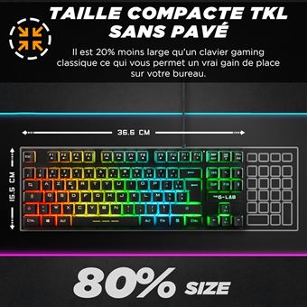 THE G-LAB Keyz CAESIUM TKL Clavier Gamer TKL 87 Touches Filaire USB AZERTY Français, Rétro-Éclairage LED Multicolore - Clavier Gaming Compact sans Pavé Numérique pour PC/PS4/PS5/Xbox - NOUVEAU 2022