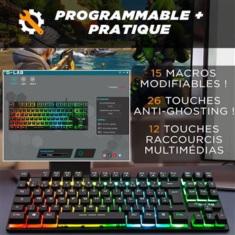 THE G-LAB Keyz CAESIUM TKL Clavier Gamer TKL 87 Touches Filaire USB AZERTY Français, Rétro-Éclairage LED Multicolore - Clavier Gaming Compact sans Pavé Numérique pour PC/PS4/PS5/Xbox - NOUVEAU 2022