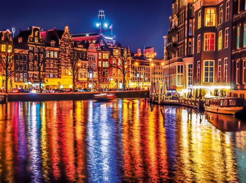 Puzzle ville d amsterdam et du fleuve amstel vue de nuit - 500 pieces - collection paysage pays-bas - hollande