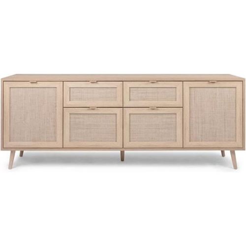 Buffet 4 portes 2 tiroirs - Decor chene sonoma - BALI - L 180 x P 40 x H 71 cm