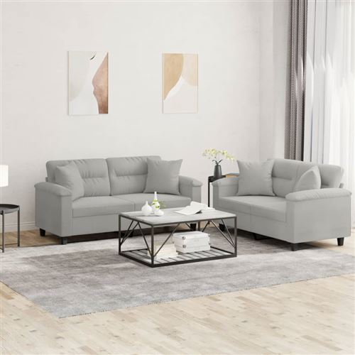 Non Communiqué Gris Clair Vidaxl Ensemble De Canapés 2 Pcs Coussins Tissu Microfibre