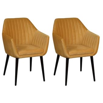 Lot de 2 Fauteuils tissu velours jaune pieds laqués wengé - RIVIERA - ALTOBUY - 1