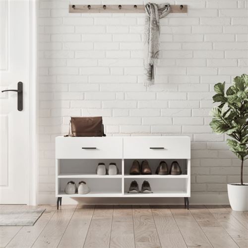 Vidaxl Blanc Banc À Chaussures Brillant 102X35x55 Cm Bois D Ingénierie - Image 2