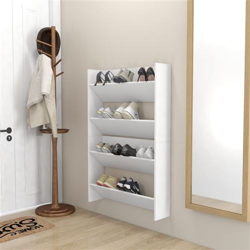 Vidaxl Blanc Armoires À Chaussures Murales 2 Pcs 80X18x60 Cm Aggloméré - Image 2