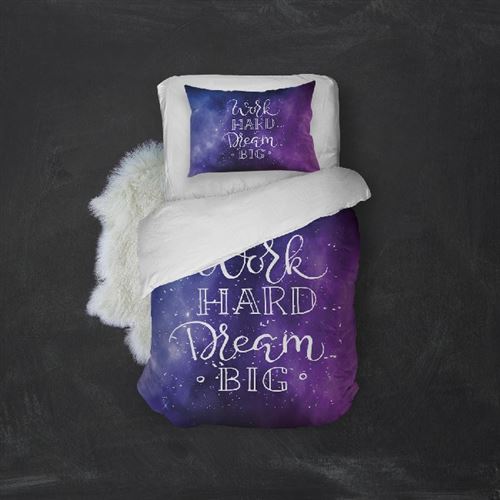 HOMEMANIA Pack oreiller et couette Dream 1 - Blanc, bleu, violet - 155 x 210 cm