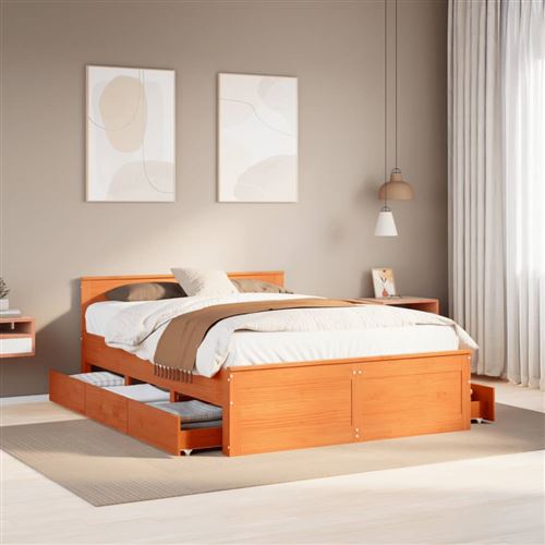 vidaXL Cadre de lit sans matelas avec tête de lit brun cire 140x190 cm