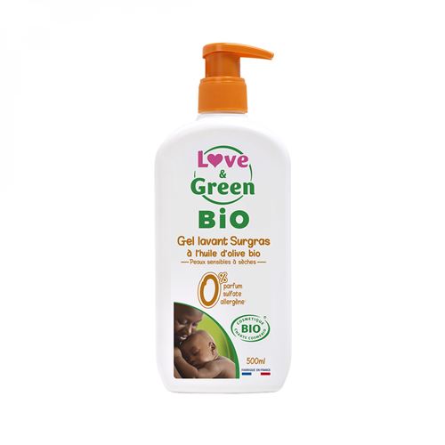 Love and Green - Gel lavant surgras bébé - Huile d'olive - 500ml - Bio