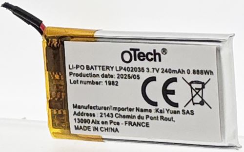 Batterie Montage (mm: 4.12x20.77x30.70) sortie fil 3.7V Li-Po 2 - Otech