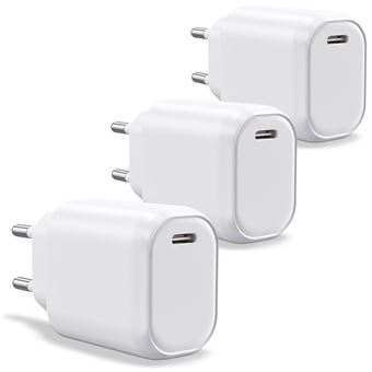 Lot de 3 Chargeurs 20W USB C, Charge Rapide compatible iPhone, iPad, Samsung, Apple, Android - QC 3.0 + PD Puce IC - 1
