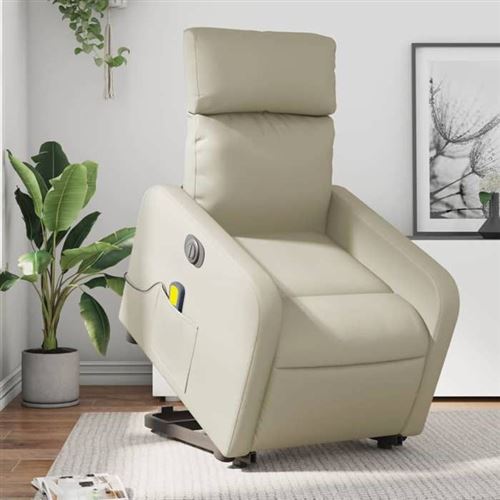 vidaXL Fauteuil de relaxation, massage, inclinable électrique similicuir crème