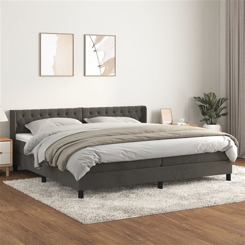 vidaXL Lit à sommier tapissier et matelas Gris foncé 200x200cm Velours