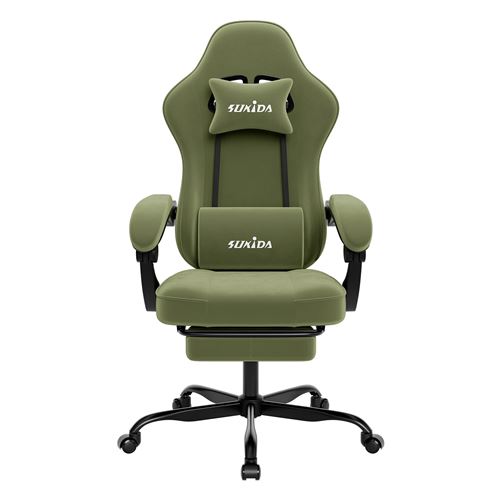  Chaise Gaming Ergonomique Avec Repose-pieds, Support Lombaire Et Hauteur R&eacute;glable - Vert