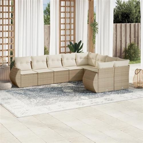 Non Communiqué Beige Vidaxl Salon De Jardin Avec Coussins 9 Pcs, Canapés De Terrasse, Ensemble De Meubles De Patio, Mobilier D'extérieur, 3221837