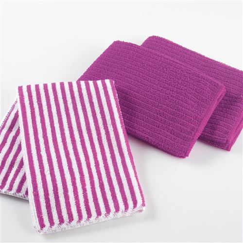 3 torchons 40 x 40 cm microfibre cuistot 2 unis/1 raye Prune