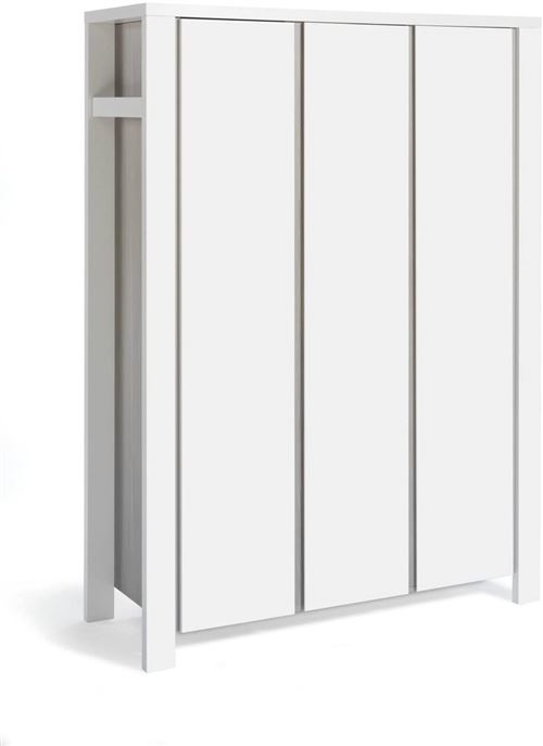 Armoire bébé 3 portes bois laqué blanc et pin gris Milano Pinie L 140 x H 195 x P 55 cm