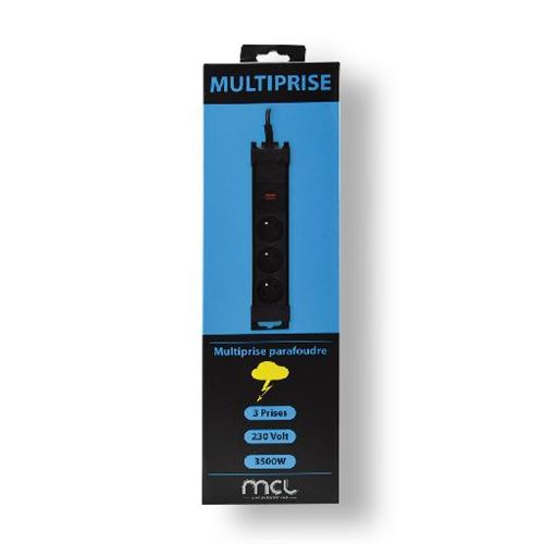 Multiprises parafoudre sans interrupteur 3 sorties - 1,50m