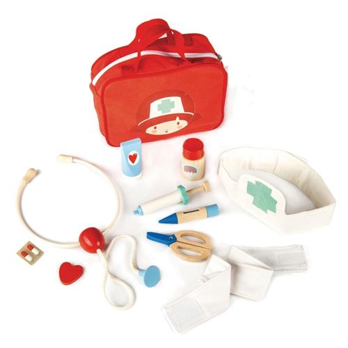Tender Leaf Toys sac médecin et infirmière bois rouge 12 pièces