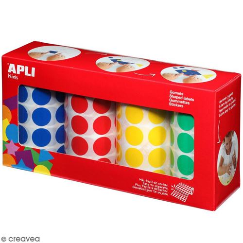 Pack de 4 rouleaux de gommettes rondes - Bleu, rouge, vert, jaune - 20 mm -  4 x 1 770 pcs - Autocollant et sticker - Achat & prix