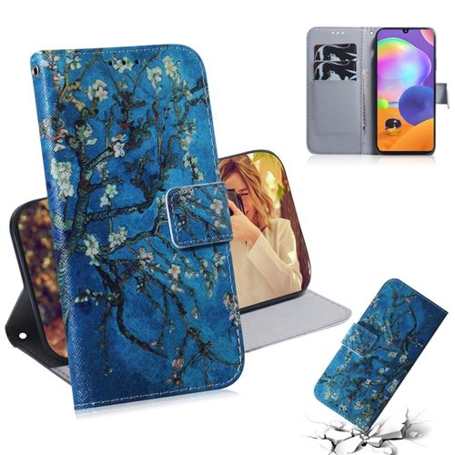 Etui en PU couverture d'impression de modèle avec support arbre à fleurs pour votre Samsung Galaxy A31