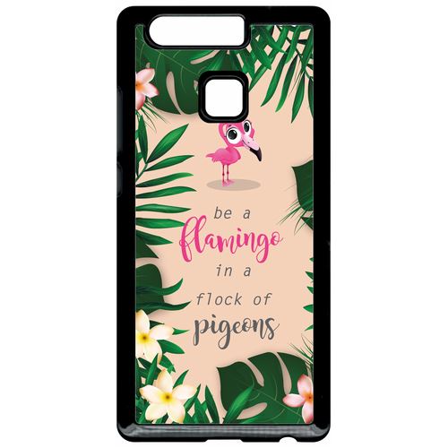 Coque Huawei P9 Etre Un Flamant Rose Dans Un Troupeau De Pigeons Fond Rose 2