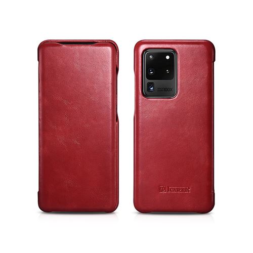 Etui en cuir véritable bord incurvé rétro rouge pour votre Samsung Galaxy S20 Ultra