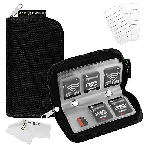 Étui de transport pour carte mémoire Adapté pour cartes SD et SDHC 8 pages et 22 logements Chiffon de Nettoyage en Micro-Fibre