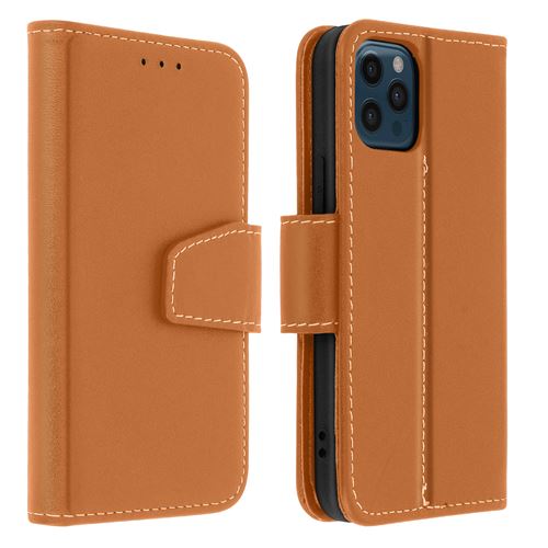 Avizar Housse Pour iPhone 12 Pro Max Cuir Porte-carte Fonction Support Premium Marron