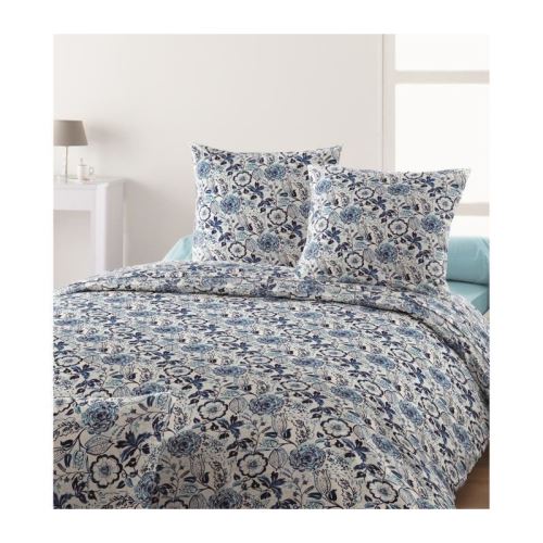 SANTENS Parure de Couette 100% coton KENZIA - 1 Housse de couette 240x260 cm + 2 taies 63x63 cm - Bleu