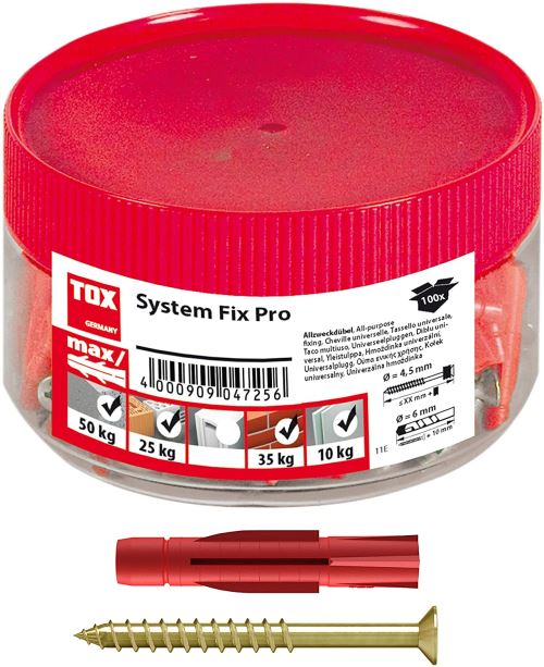 TOX kit de fixation pour plinthes ou rails d'étagères System Fix 5 x 31 mm, 10 pièces, 01026146