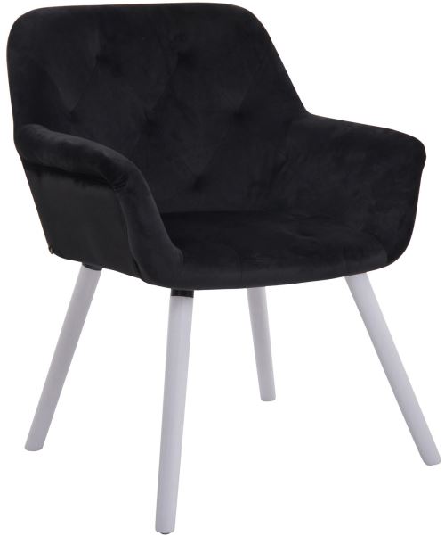 Chaise de Salle à manger Cassidy en Velours - Chaise avec accoudoirs - Piètement Bois de hêtre Blanc - Couleur Noir
