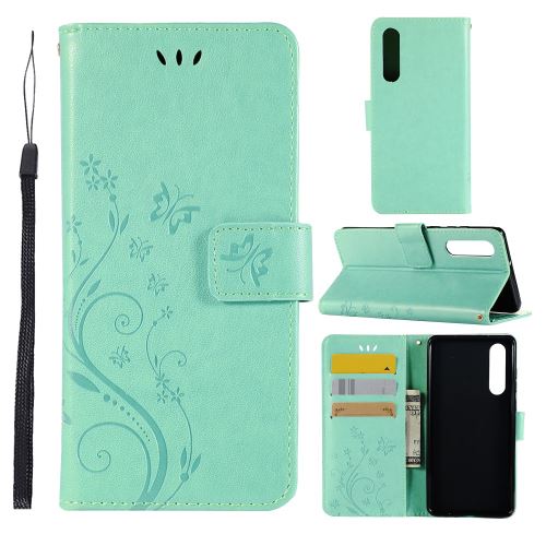 Etui en PU fleur papillon cyan pour votre Huawei P30