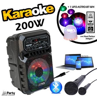 Pack Karaoké 200w Enceinte Bluetooth Usb 2 Micros Jeu De Lumière Ufo Astro Enceintes Baffle Et Amplis Top Prix Fnac
