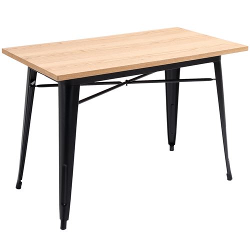 Table à manger design industriel 6 pers. - dim. 110 x 60 x 75 cm - métal noir panneaux multicouches imitation bois clair