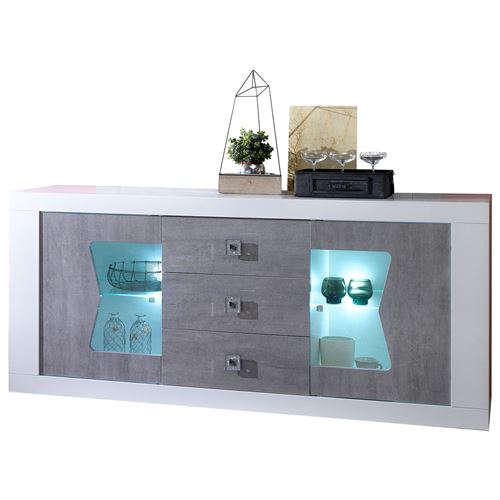 Nevada Gris - Buffet 2 Portes 3 Tiroirs avec Led