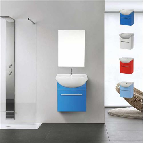 Déco pour la salle de bain Complet de Meuble Évier et Miroir en Céramique et Acier Inox, Couleur: Bleu