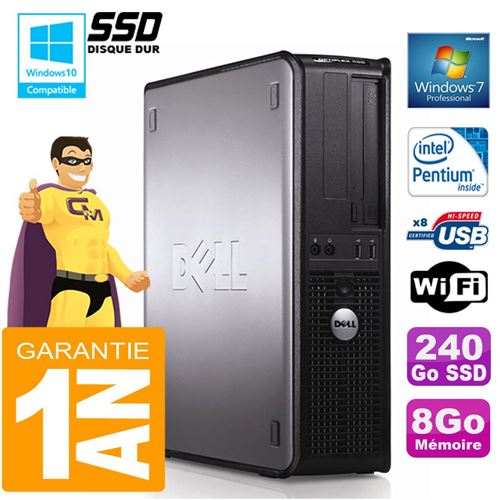 PC Dell 380 Dt Intel E5300 Ram 8Go Disque 240 Go SSD Graveur Dvd WiFi W7