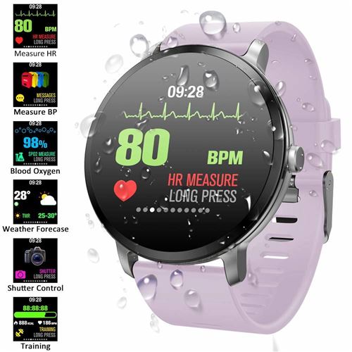 Montre Connectée Femmes Homme Enfant IP68 Etanche Bracelet Connecté Écran Coloré avec Cardio Podometre Sommeil-Violet