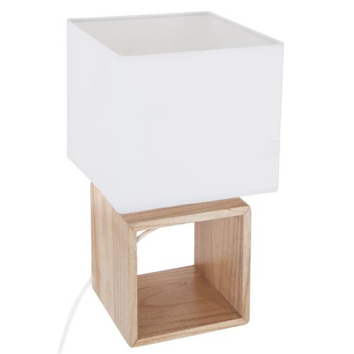 Paris Prix Beige Lampe À Poser Carré En Bois Et Tissu Pojo - /Blanc - 18 X 18 X H 32 Cm - Image 1