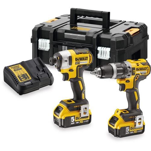Pack 18V Perceuse Visseuse à Percussion Dcd796 + Visseuse à Chocs Dcf887 + 2 Batteries 5Ah + Chargeur + Coffret T-Stak - Dewalt - Dck266P2T-Qw
