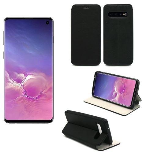 Housse Samsung Galaxy S10 noire avec fonction Stand - Etui Coque Galaxy S10 Protection antichoc à rabat Smartphone 2019 - Accessoires Pochette Case XEPTIO