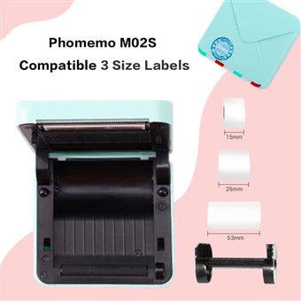 Phomemo 1 Ensemble M02s Imprimante Portable Avec 1 Pièce De Papier Thermique  De Sticker Blanc De 53mm, 1 Pièce De Papier Thermique De Sticker  Transparent Et Semi-transparent De 25mm, 1 Pièce De