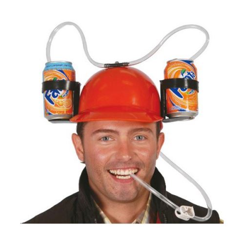 Casque avec support boissons deux compartiments - Boisson Alcool Biere double canettes support paille