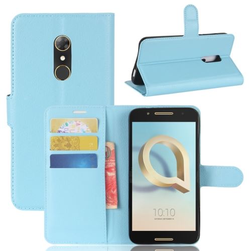 Alcatel A7 Housse Etui Cuir PU Texture Litchi Bleu ALS49905