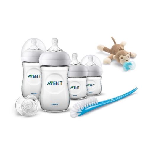 PHILIPS AVENT Lot de 4 biberons anticolic avec valve AirFree + Attache Sucette Peluche ultra-douce