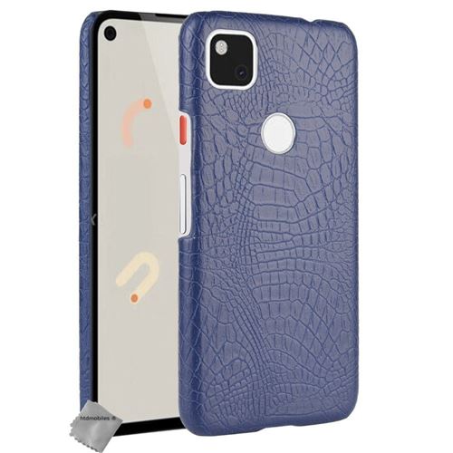 Coque rigide simili cuir crocodile pour Google Pixel 4a 4G avec verre trempe - BLEU FONCE - htdmobiles