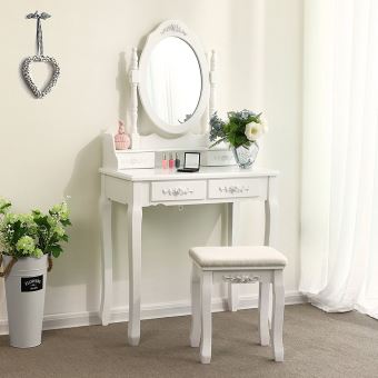 Coiffeuse Table De Maquillage 4 Tiroirs Miroir Oval Moule