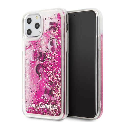 Coque pour Iphone 11 Pro Karl Lagerfeld floating paillettes rose