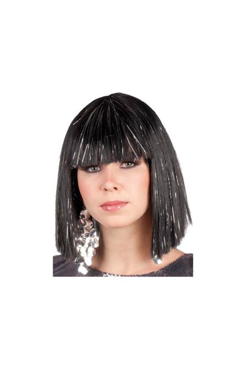 Perruque star gigi noire lame argent