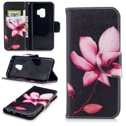 Etui en PU support magnétique impression fleur rose pour Samsung Galaxy S9